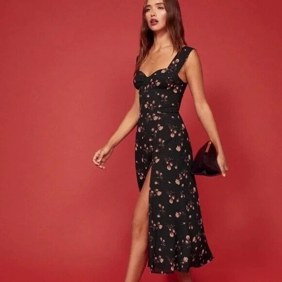 Reformation Dresses & Skirts - Reformation NWT Black Sleeveless Fulton Romy Floral Print Dress Size 2